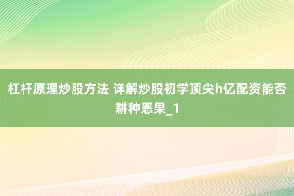 杠杆原理炒股方法 详解炒股初学顶尖h亿配资能否耕种恶果_1