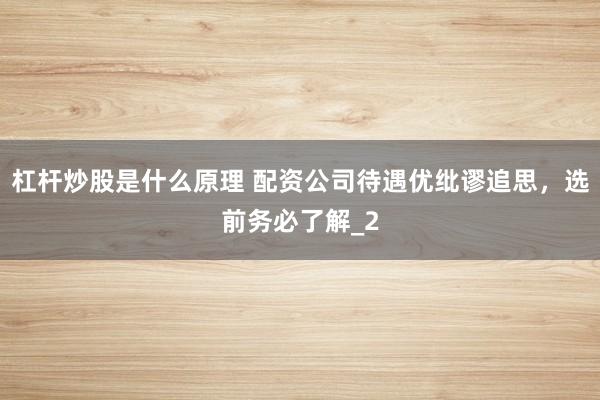 杠杆炒股是什么原理 配资公司待遇优纰谬追思,选前务必了解_2